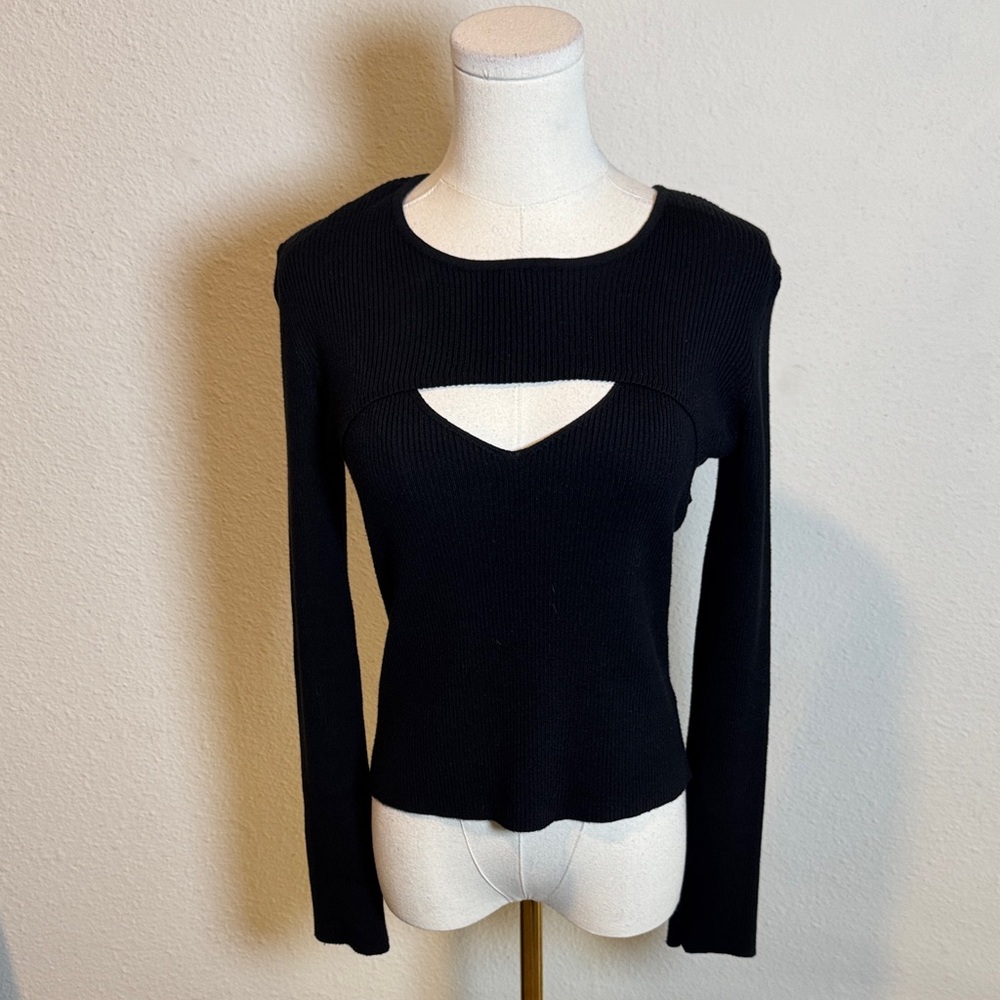 Petal & Pup Black Cutout Rib Knit Long Sleeve Top size Large - Picture 3 of 13